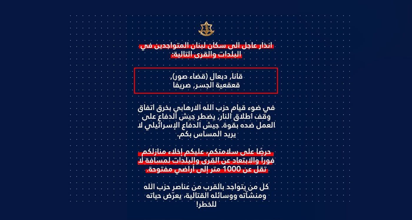 L'armée israélienne annonce des frappes sur des infrastructures du Hezbollah au Sud