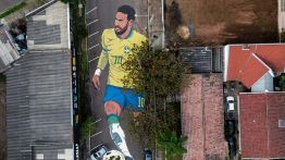 Brésil: une fresque géante de Neymar à quelques heures du Mondial