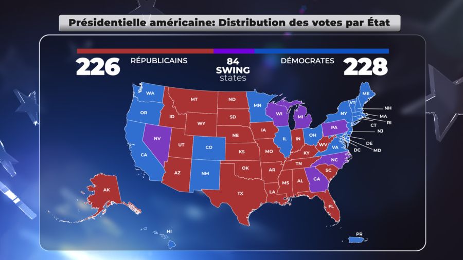 Distribution des votes par État à minuit heure de Beyrouth