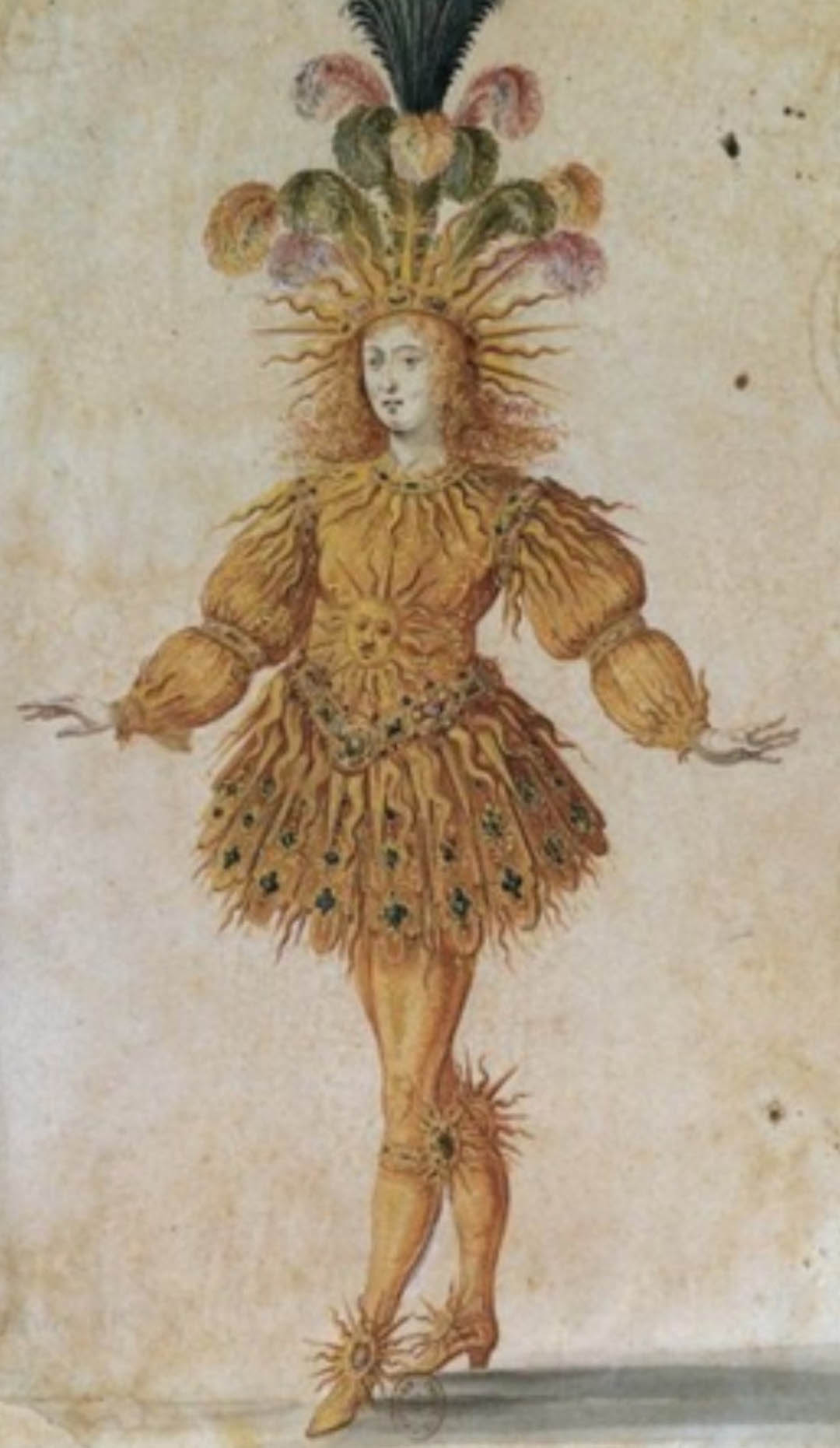 Costume de Louis 14 pour son rôle du soleil dans le "Ballet Royal de la nuit" 1653 (Photo RMN-Grand Palais - Bulloz) Maquette de Henri de Gissey