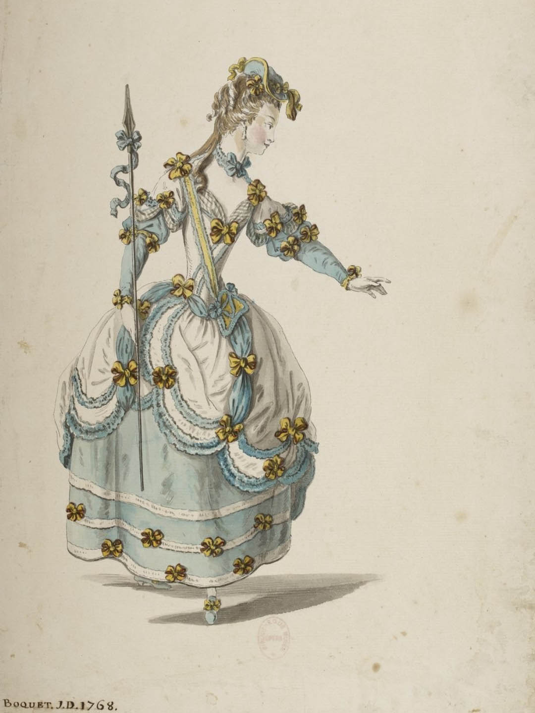 Costume de bergère par Louis-René BOQUET, 1768 (source Gallica, BNF.FR